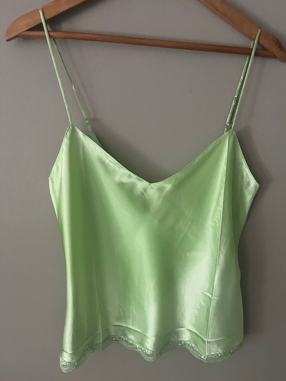 La SENZA Light Green Satin Camisole with Lace Hem